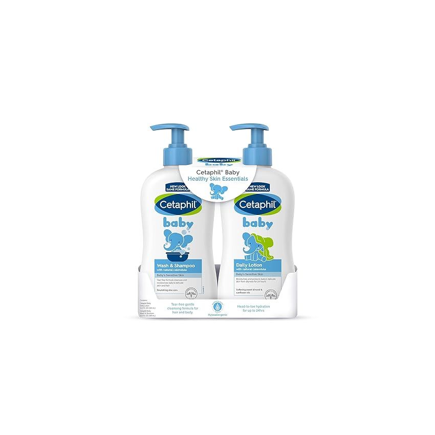 Cetaphil Baby Wash & Shampoo Plus Body Lotion, Healthy Skin Essentials