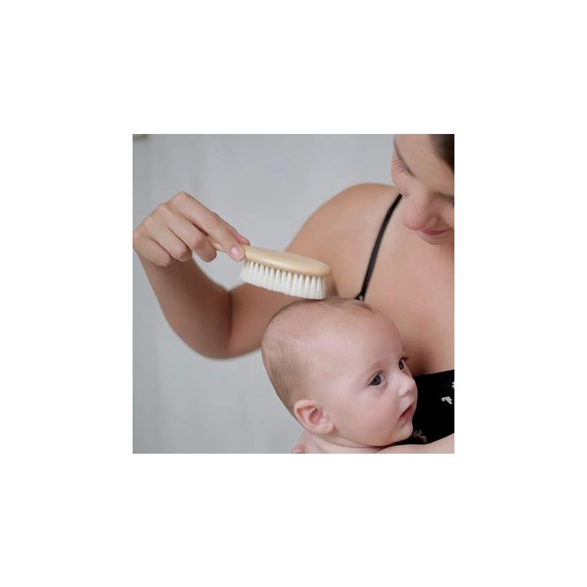 Chibello 4 Piece Wooden Baby Hair Brush and Comb Set Natural