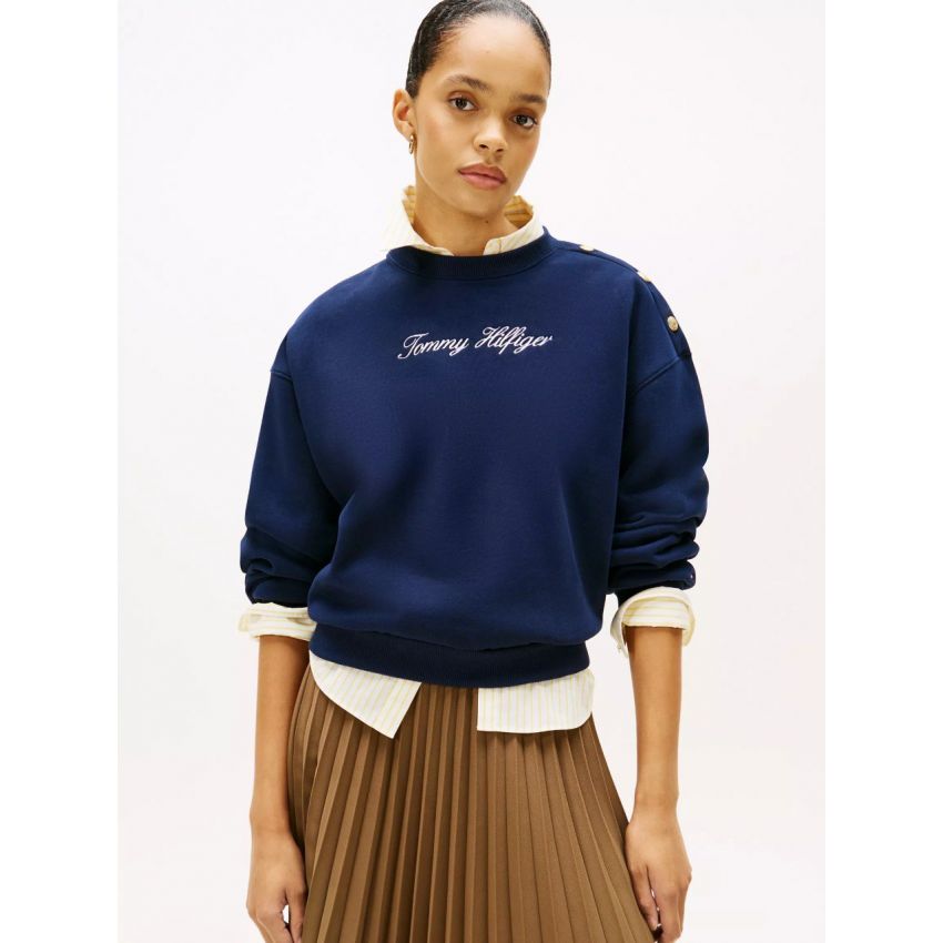 Gold-Button Script Logo Sweatshirt
