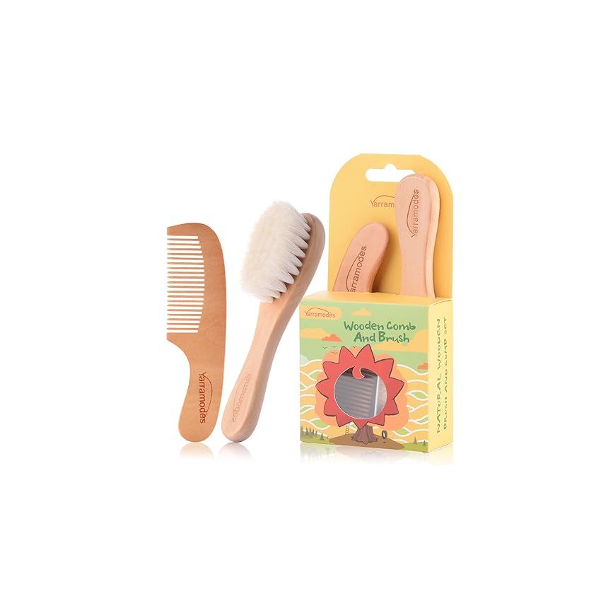 YarraModes Baby Goat Hair Brush and Comb Set for Newborns & Toddlers