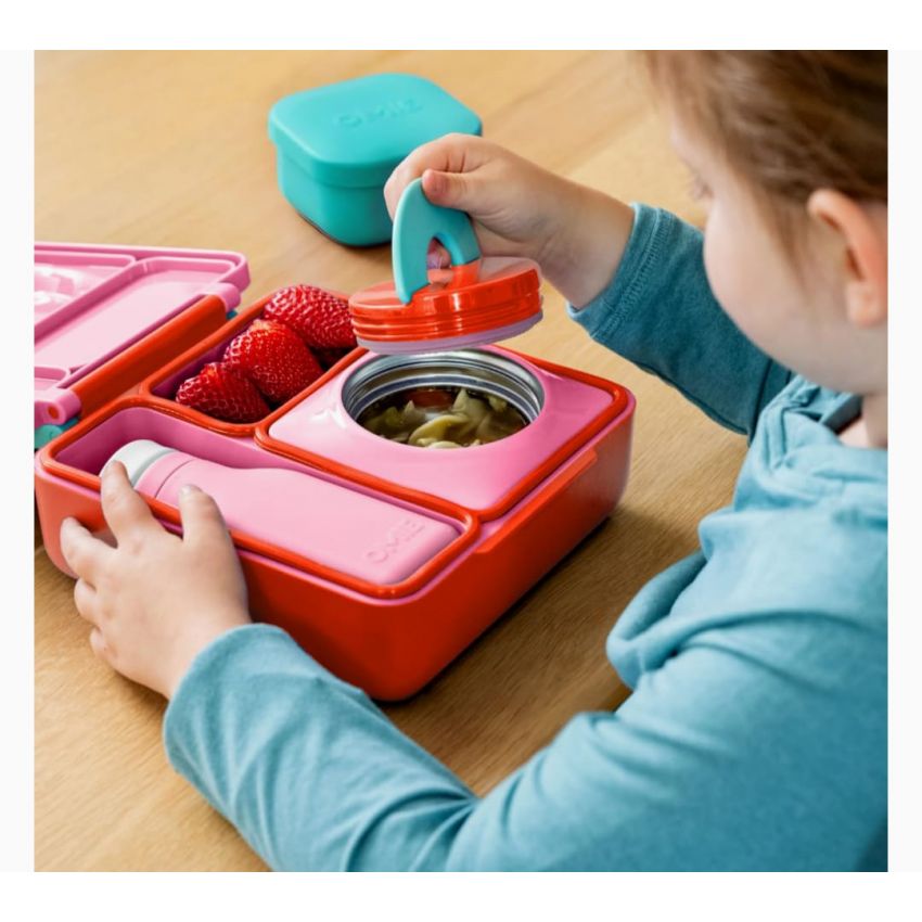 OmieBox Bento Box for Kids - Insulated with Leak Proof Thermos Food Jar - 3 Compartments, Two Temperature Zones (Single) (Packaging May Vary)