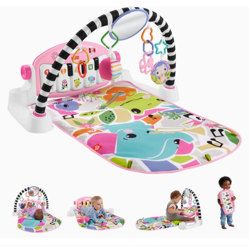 Fisher-Price Baby Gift Set Glow and Grow Kick & Play Piano Gym Baby Playmat & Musical Toy with Smart Stages Learning Content, plus 2 Maracas for Ages 0+ Months, Blue