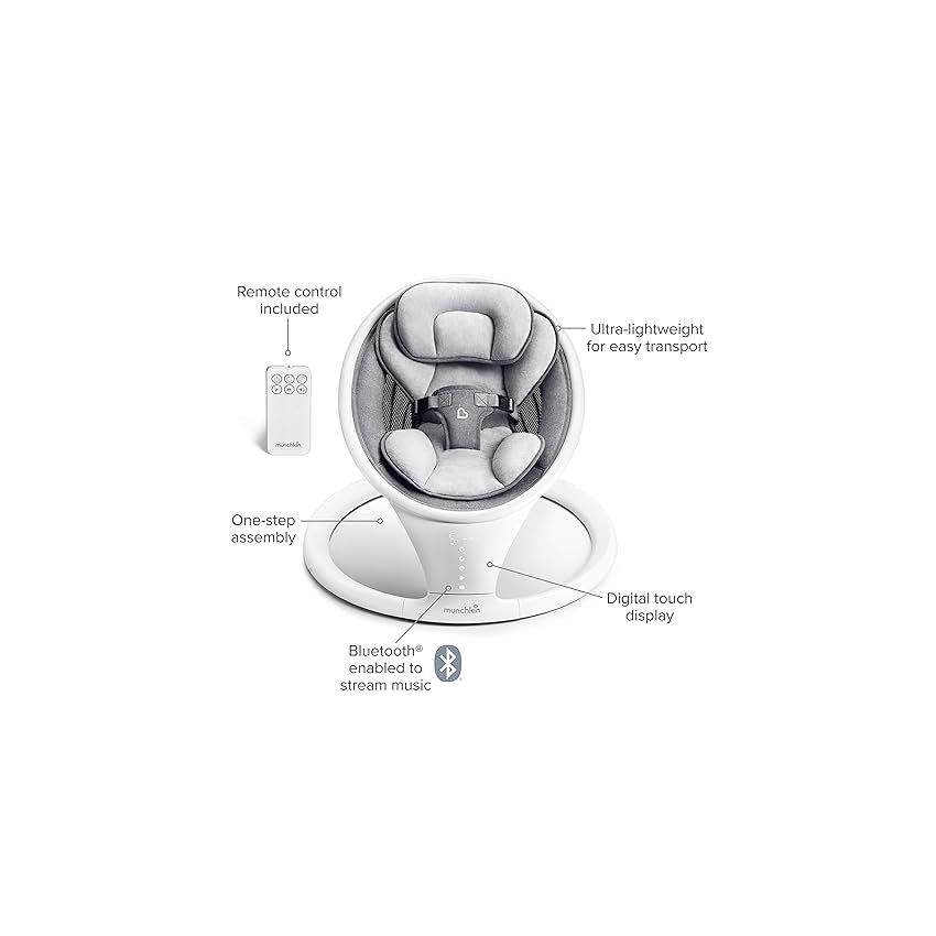 Munchkin® Bluetooth Enabled Lightweight Baby Swing with Natural Sway in 5 Ranges of Motion