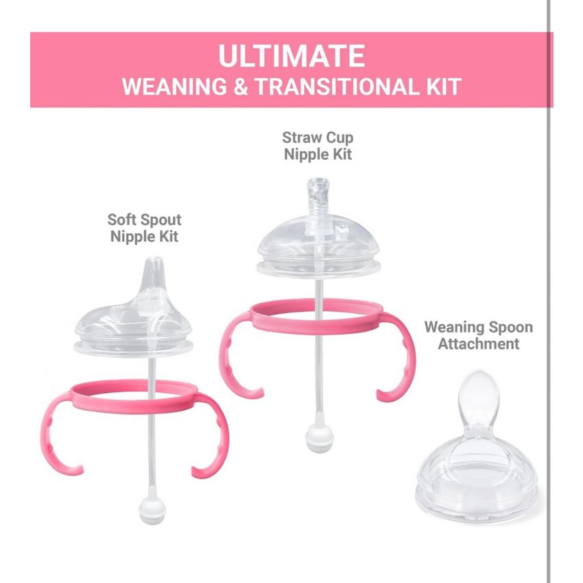 Comotomo color Pink - Ultimate Weaning and Transitional Nipple Kit Compatible with Comotomo Baby Bottles 5 oz and 8 oz | from 4 Months