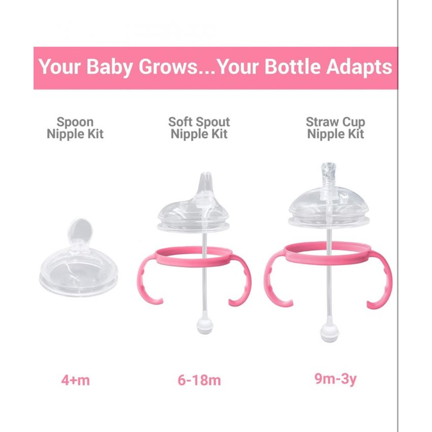Comotomo color Pink - Ultimate Weaning and Transitional Nipple Kit Compatible with Comotomo Baby Bottles 5 oz and 8 oz | from 4 Months