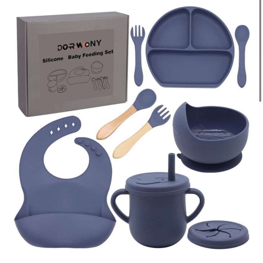 100% Silicone Baby Feeding Set,BPA Free Baby Dishes Set with Suction Bowl Divided Plate,Toddler