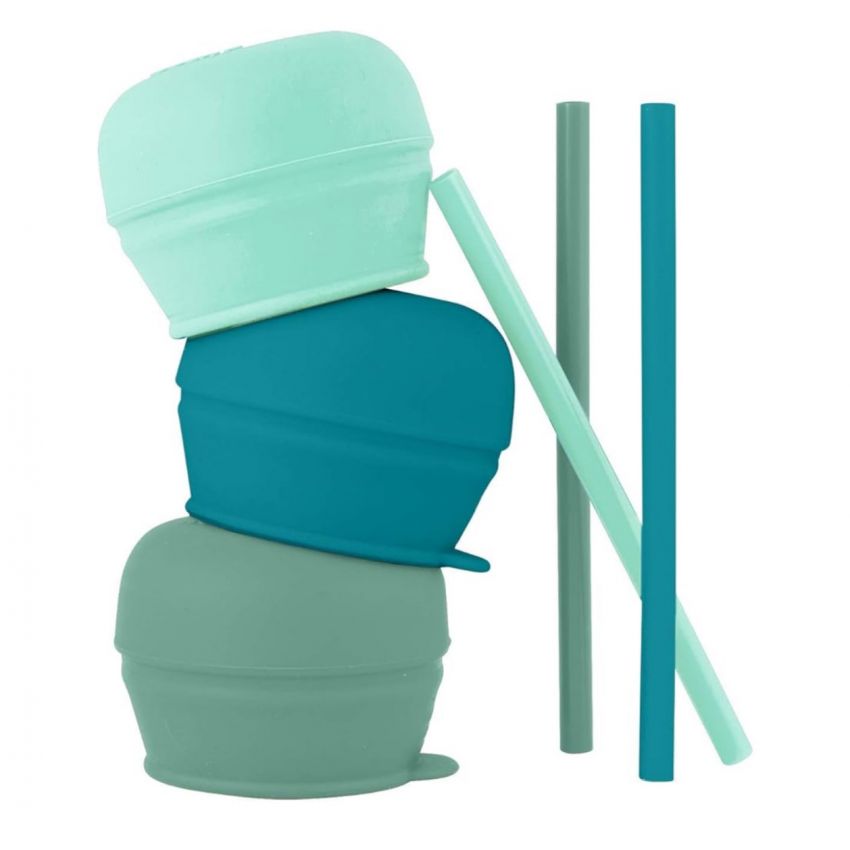 Boon Snug Silicone Sippy Cup Lids and Straws - Includes 3 Lids and 3 Straws - Convert Any Kids Cups or Toddler Cups into Straw Sippy Cups - Toddler Feeding Supplies and Travel Essentials - Green