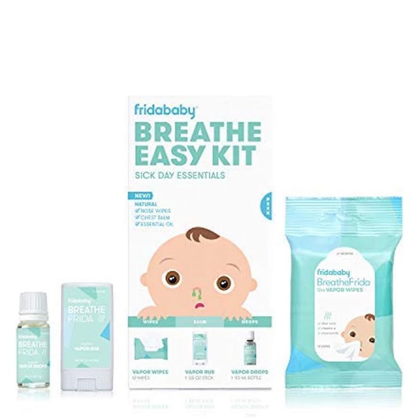 Frida Baby Breathe Easy Kit Sick Day Baby Essentials - Natural Vapor Wipes, Organic Vapor Rub + Organic Vapor Drops to Help Baby Breathe Easy