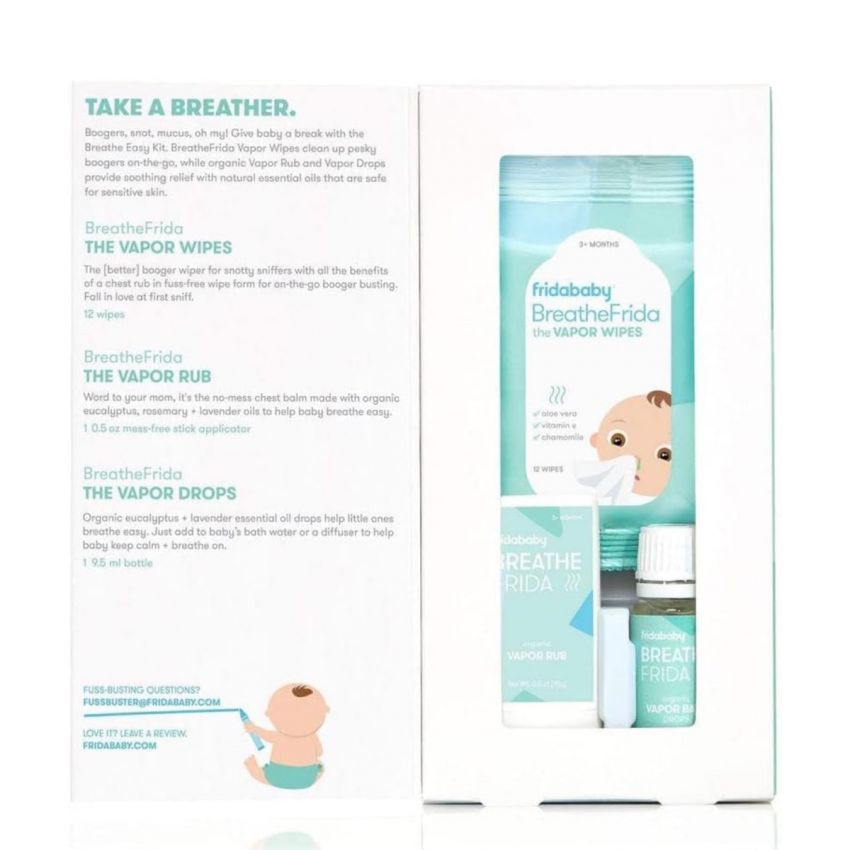 Frida Baby Breathe Easy Kit Sick Day Baby Essentials - Natural Vapor Wipes, Organic Vapor Rub + Organic Vapor Drops to Help Baby Breathe Easy