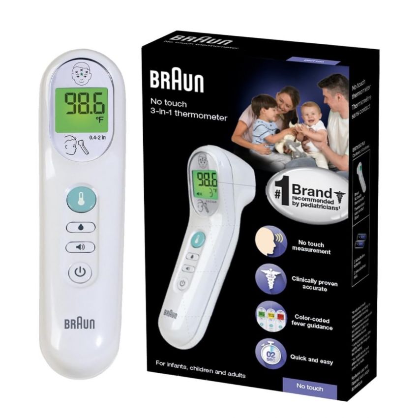 Braun No Touch 3-in-1 Thermometer, BNT100 - Professional Accuracy and Color Coded Fever Guidance for Babies