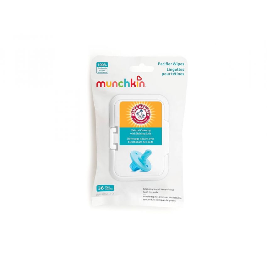 Munchkin Arm & Hammer Pacifier Wipes - Safely Cleans Breast Pump Parts and Feeding Essentials for Baby and Toddler, 1 Pack, 36 Wipes