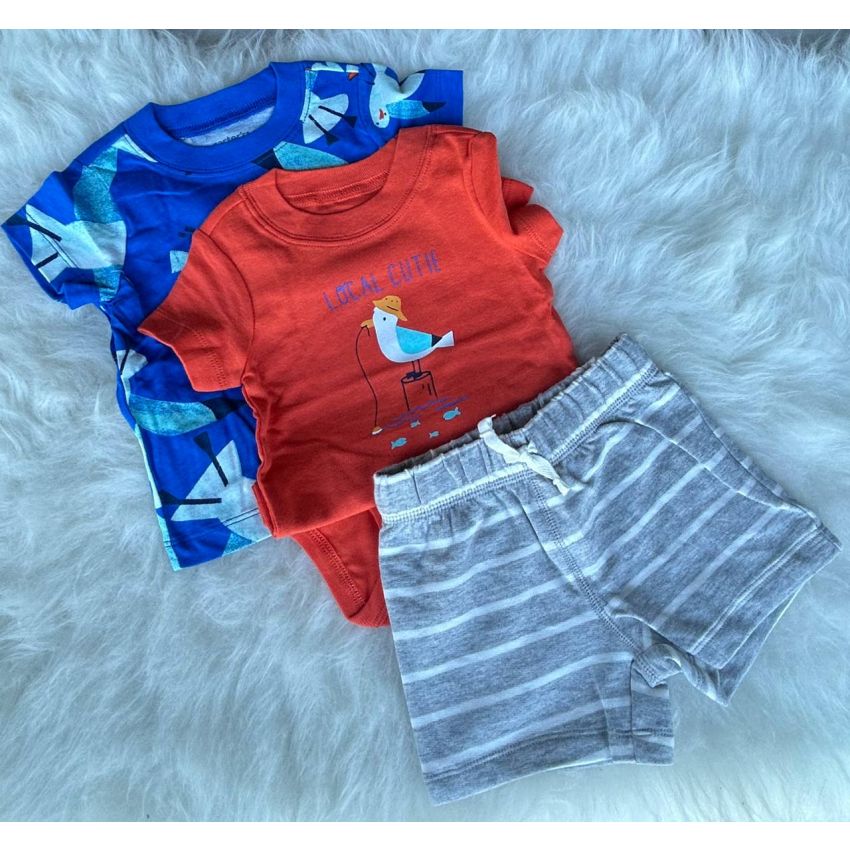 Conjunto de Pijama: 1 Body; 1 Camisa; 1 Short