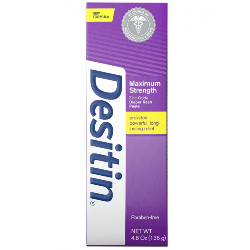 Desitin Maximum Strength Baby Diaper Rash Cream with 40% Zinc Oxide for Treatment, Relief & Prevention, Hypoallergenic, Phthalate- & Paraben-Free Paste, 4.8 oz