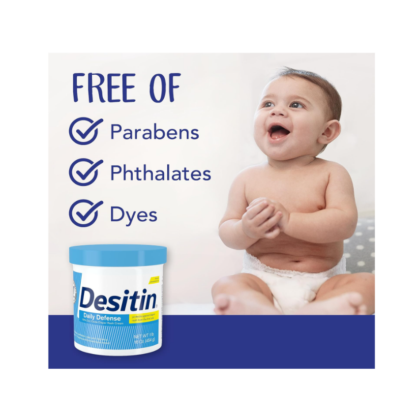 Desitin Daily Defense Baby Diaper Rash Cream with 13% Zinc Oxide, Barrier Cream to Treat, Relieve & Prevent Diaper Rash, Hypoallergenic, 16 oz