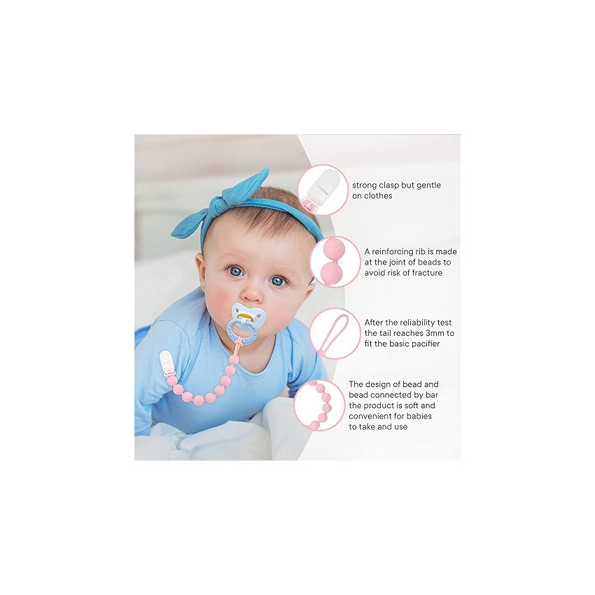 Silicone Pacifier Clip Holder, 4 Pack One Piece Soft Flexible Binky Clips Pacifier Holder Clip for Girls