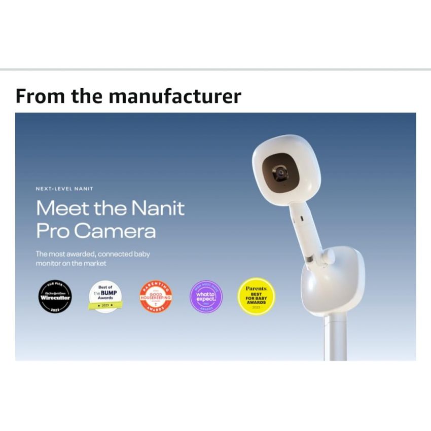 Nanit Pro Smart Baby Monitor & Wall Mount – 1080p Secure Wi-Fi Video Camera, Sensor-Free Sleep & Breathing Motion Tracker, 2-Way Audio, Sound & Motion Alerts