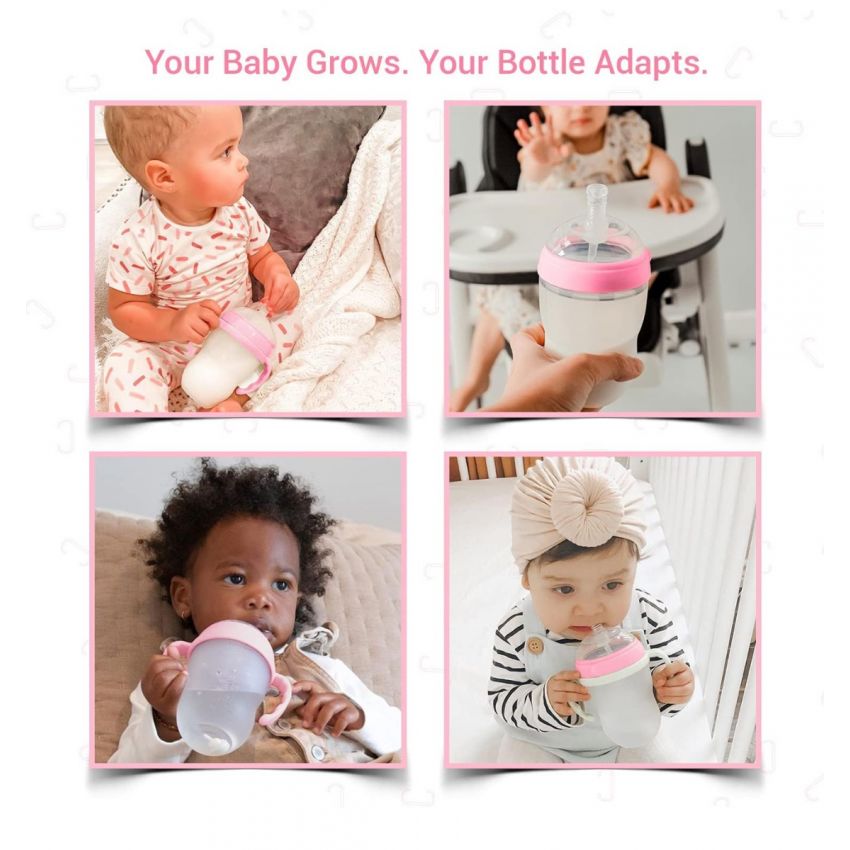 Comotomo color Pink - Ultimate Weaning and Transitional Nipple Kit Compatible with Comotomo Baby Bottles 5 oz and 8 oz | from 4 Months