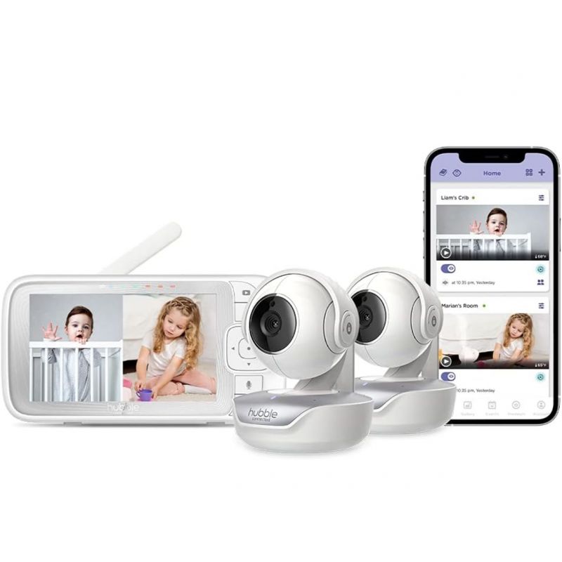 Hubble Connect Twin 5" Smart Baby Monitor with Camera and Audio, NightVision Smart Baby Camera Monitor; Pan Tilt Zoom; 2Way Talk & Room Temp Sensor, 1000ft Range, 