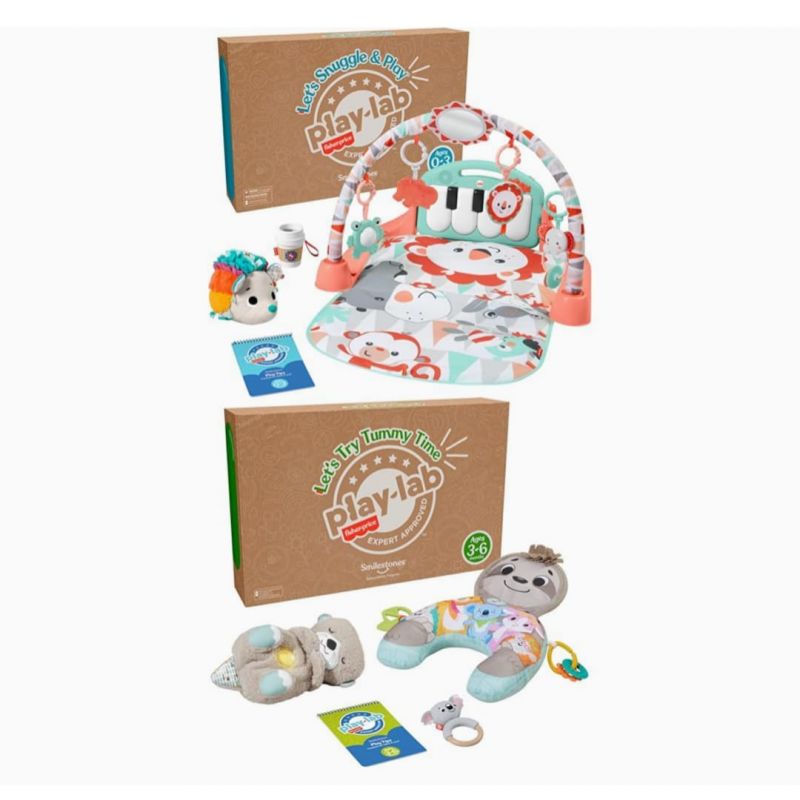 Bundle of Fisher-Price Newborn Let’s Snuggle & Play Gift Set, Developmental Toys with Activity Guide, Birth+ + Let’s Try Tummy Time Gift Set, Developmental Toys with Activity Guide, 3+ Months