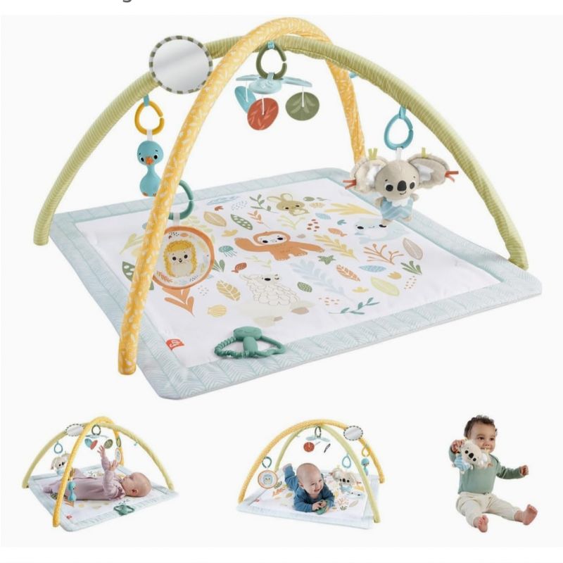Fisher-Price Baby Playmat Simply Senses Newborn Gym with Mobile & Sensory Activity Toys for Developmental Play Ages 0+ Months