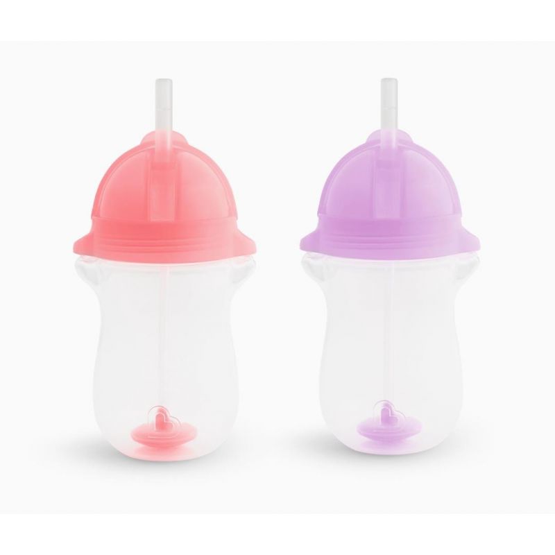 Munchkin® Any Angle™ Weighted Toddler Straw Cup with Click Lock™ Lid, 10 Ounce, 2 Pack, Pink/Purple