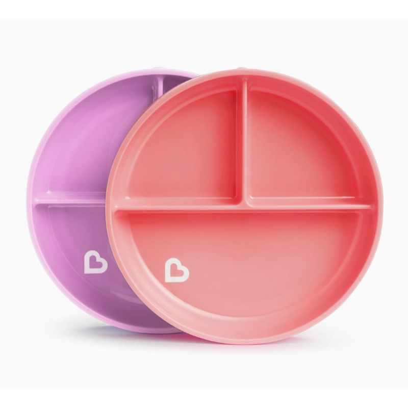Munchkin® Stay Put™ Divided Suction Toddler Plates, Pink/Purple, 17403