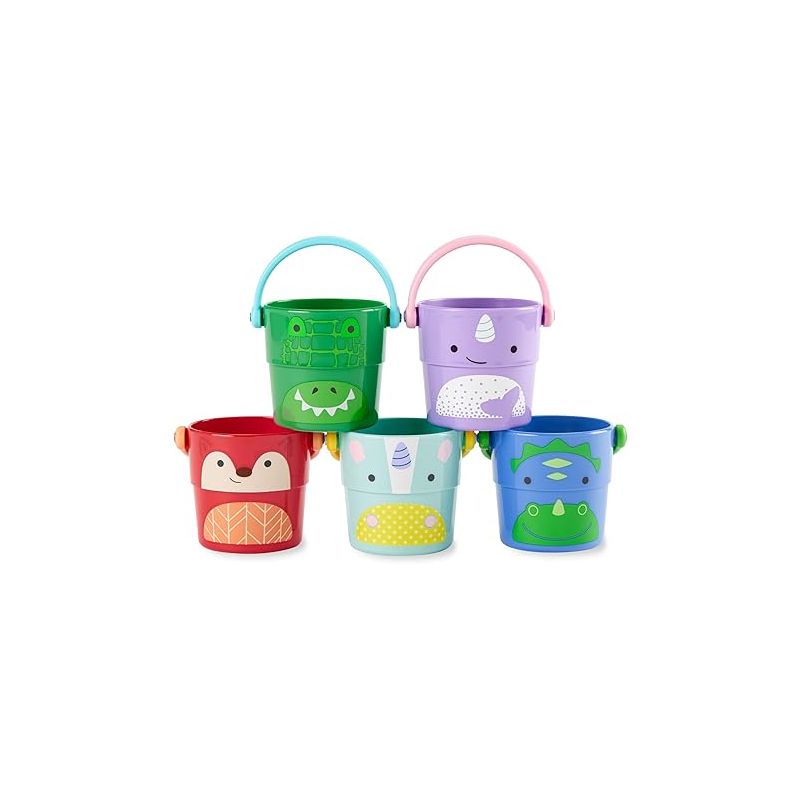 Skip Hop Baby Bath Toy Buckets, Zoo Stack & Pour Buckets, Pastel