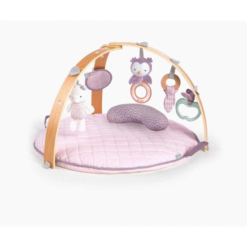 Ingenuity Cozy Spot Reversible Duvet Activity Gym & Play Mat with Wooden-Toy-bar - Calla (Pink), Newborn and up