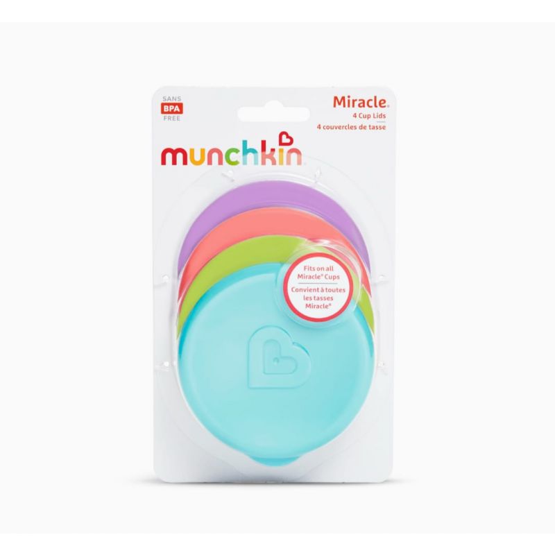  Munchkin Miracle 360 Sippy Cup Lids, 4 Count, Pink/Blue/Green/Purple