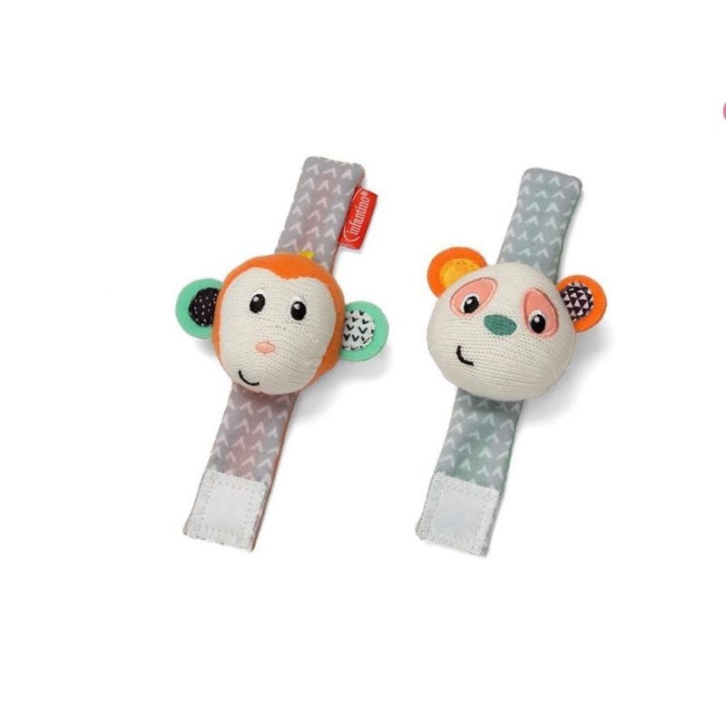 INFANTINO WRIST RATTLES MONKEY & PANDA, MULTICOLOR