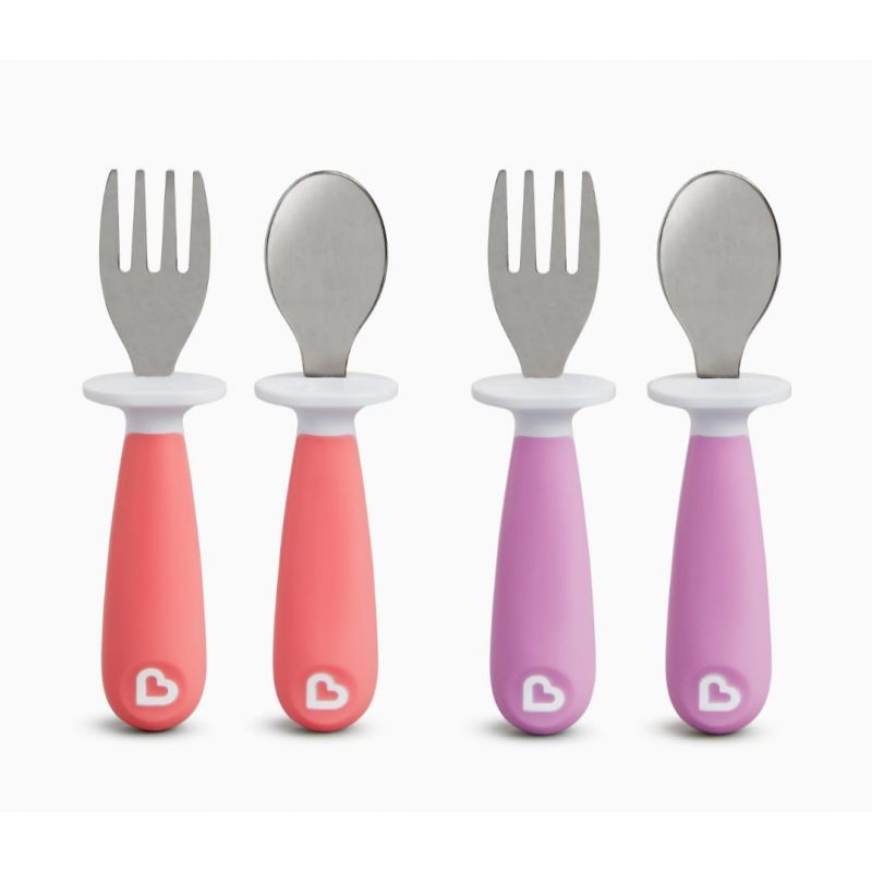 Munchkin® Raise™ Toddler Fork and Spoon Utensil Set, 4 Pack, Pink/Purple