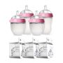 Comotomo Baby Bottle Bundle, Pink, (7 Piece Set)